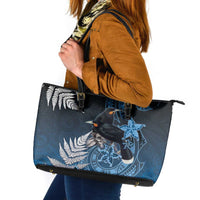 New Zealand Huia Bird Leather Tote Bag Aotearoa Maori Pattern LT05 Navy - Polynesian Pride