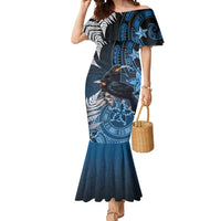 New Zealand Huia Bird Mermaid Dress Aotearoa Maori Pattern LT05 Women Navy - Polynesian Pride
