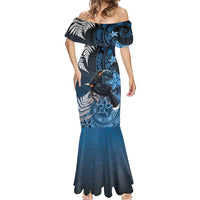 New Zealand Huia Bird Mermaid Dress Aotearoa Maori Pattern LT05 - Polynesian Pride