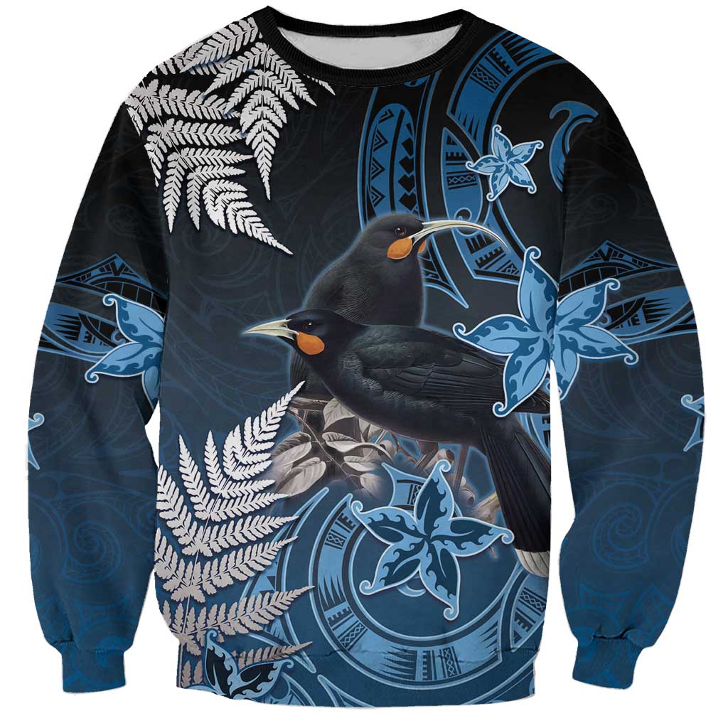 New Zealand Huia Bird Sweatshirt Aotearoa Maori Pattern LT05 Unisex Navy - Polynesian Pride