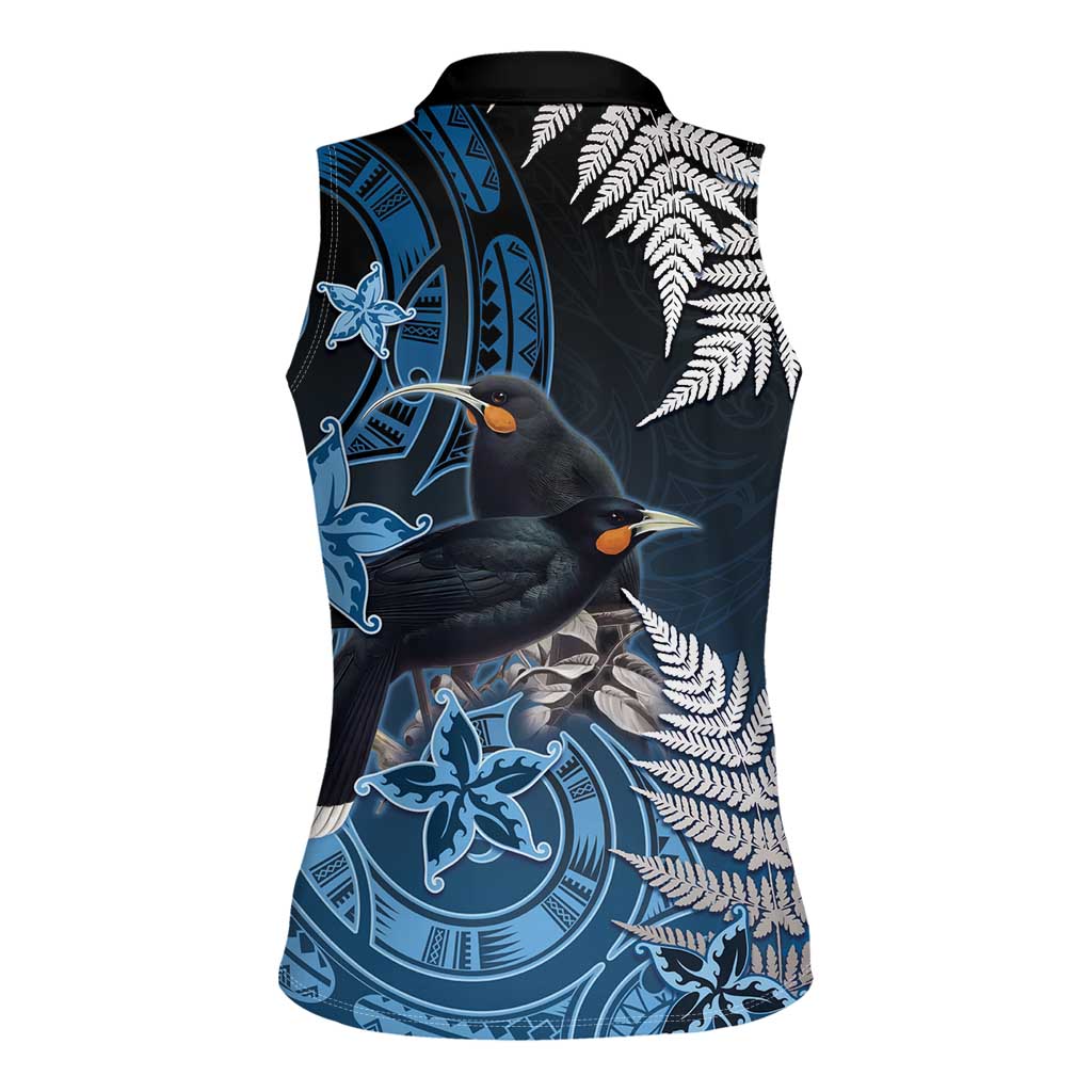 New Zealand Huia Bird Women Sleeveless Polo Shirt Aotearoa Maori Pattern LT05 - Polynesian Pride