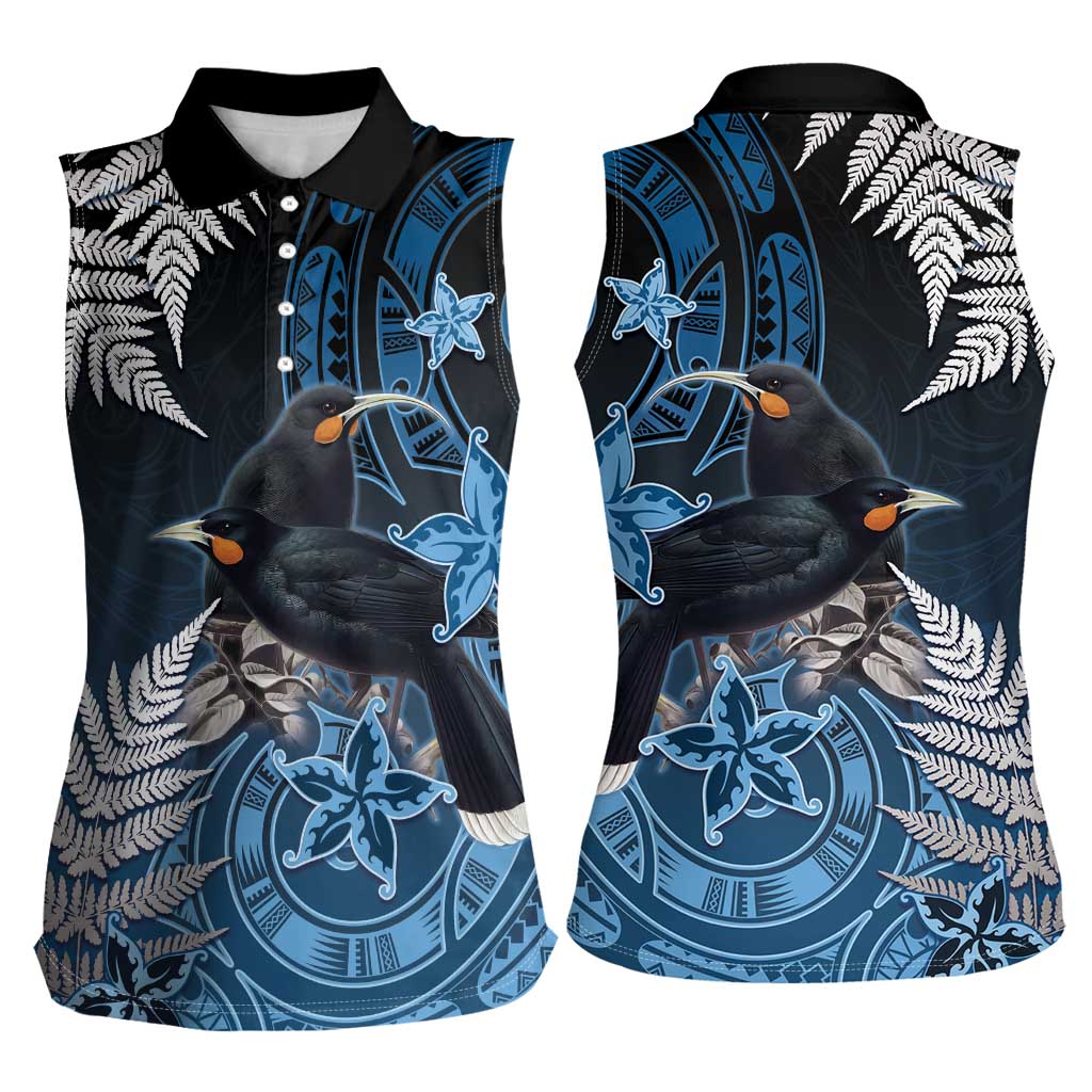 New Zealand Huia Bird Women Sleeveless Polo Shirt Aotearoa Maori Pattern LT05 - Polynesian Pride