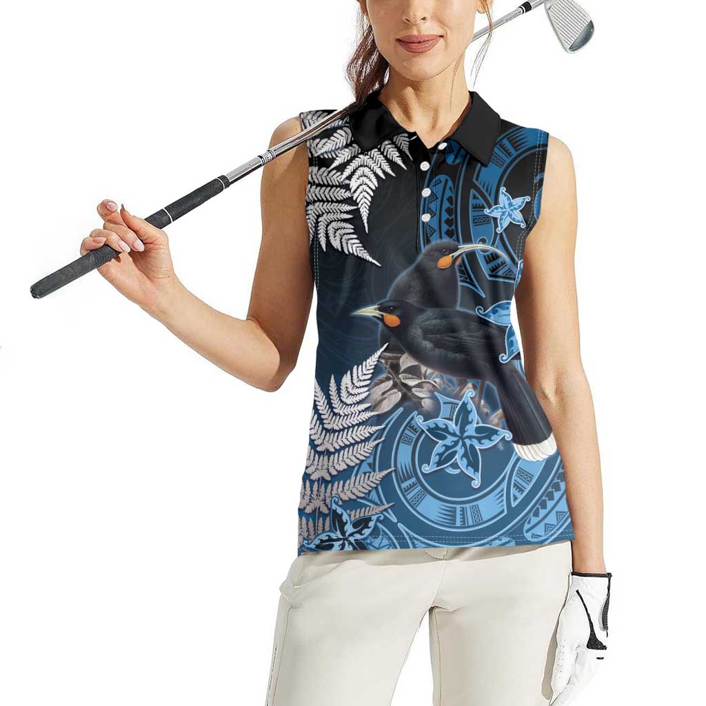 New Zealand Huia Bird Women Sleeveless Polo Shirt Aotearoa Maori Pattern LT05 - Polynesian Pride