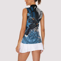 New Zealand Huia Bird Women Sleeveless Polo Shirt Aotearoa Maori Pattern LT05 - Polynesian Pride
