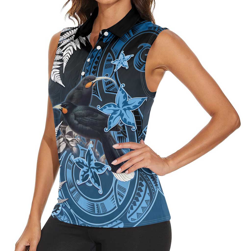 New Zealand Huia Bird Women Sleeveless Polo Shirt Aotearoa Maori Pattern LT05 - Polynesian Pride