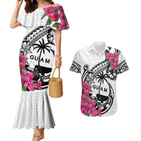 Guam Chamorro Couples Matching Mermaid Dress and Hawaiian Shirt Bougainvillea White Polynesian Tribal Pattern LT05 White - Polynesian Pride
