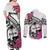 Guam Chamorro Couples Matching Off Shoulder Maxi Dress and Long Sleeve Button Shirt Bougainvillea White Polynesian Tribal Pattern