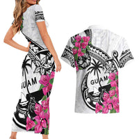 Guam Chamorro Couples Matching Short Sleeve Bodycon Dress and Hawaiian Shirt Bougainvillea White Polynesian Tribal Pattern LT05 - Polynesian Pride