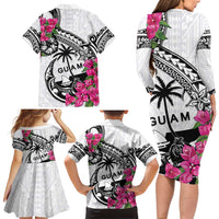Guam Chamorro Family Matching Long Sleeve Bodycon Dress and Hawaiian Shirt Bougainvillea White Polynesian Tribal Pattern LT05 - Polynesian Pride