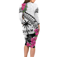 Guam Chamorro Family Matching Long Sleeve Bodycon Dress and Hawaiian Shirt Bougainvillea White Polynesian Tribal Pattern LT05 - Polynesian Pride