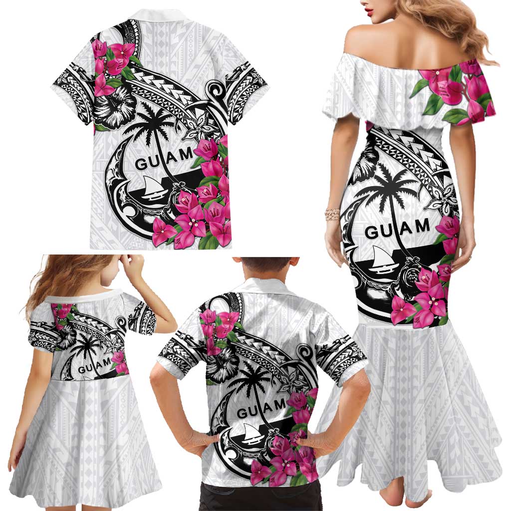 Guam Chamorro Family Matching Mermaid Dress and Hawaiian Shirt Bougainvillea White Polynesian Tribal Pattern LT05 - Polynesian Pride