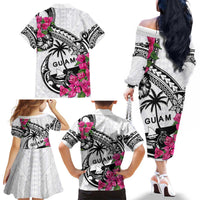 Guam Chamorro Family Matching Off The Shoulder Long Sleeve Dress and Hawaiian Shirt Bougainvillea White Polynesian Tribal Pattern LT05 - Polynesian Pride