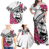 Guam Chamorro Family Matching Off Shoulder Maxi Dress and Hawaiian Shirt Bougainvillea White Polynesian Tribal Pattern LT05 - Polynesian Pride
