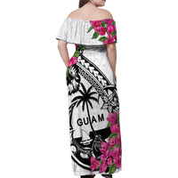 Guam Chamorro Family Matching Off Shoulder Maxi Dress and Hawaiian Shirt Bougainvillea White Polynesian Tribal Pattern LT05 - Polynesian Pride
