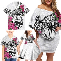 Guam Chamorro Family Matching Off Shoulder Short Dress and Hawaiian Shirt Bougainvillea White Polynesian Tribal Pattern LT05 - Polynesian Pride