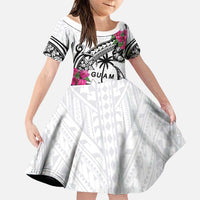 Guam Chamorro Family Matching Puletasi and Hawaiian Shirt Bougainvillea White Polynesian Tribal Pattern LT05 Daughter's Dress White - Polynesian Pride