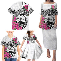 Guam Chamorro Family Matching Puletasi and Hawaiian Shirt Bougainvillea White Polynesian Tribal Pattern LT05 - Polynesian Pride
