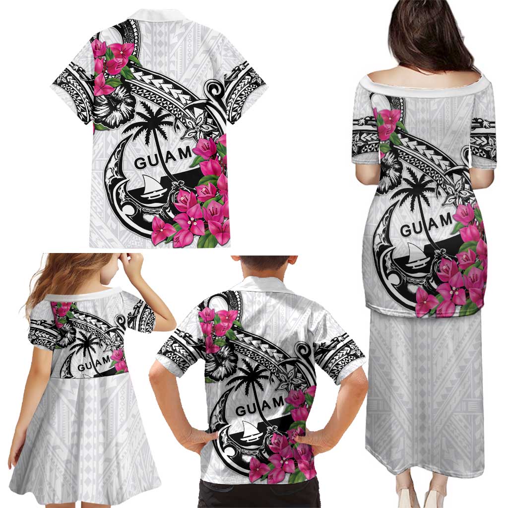Guam Chamorro Family Matching Puletasi and Hawaiian Shirt Bougainvillea White Polynesian Tribal Pattern LT05 - Polynesian Pride
