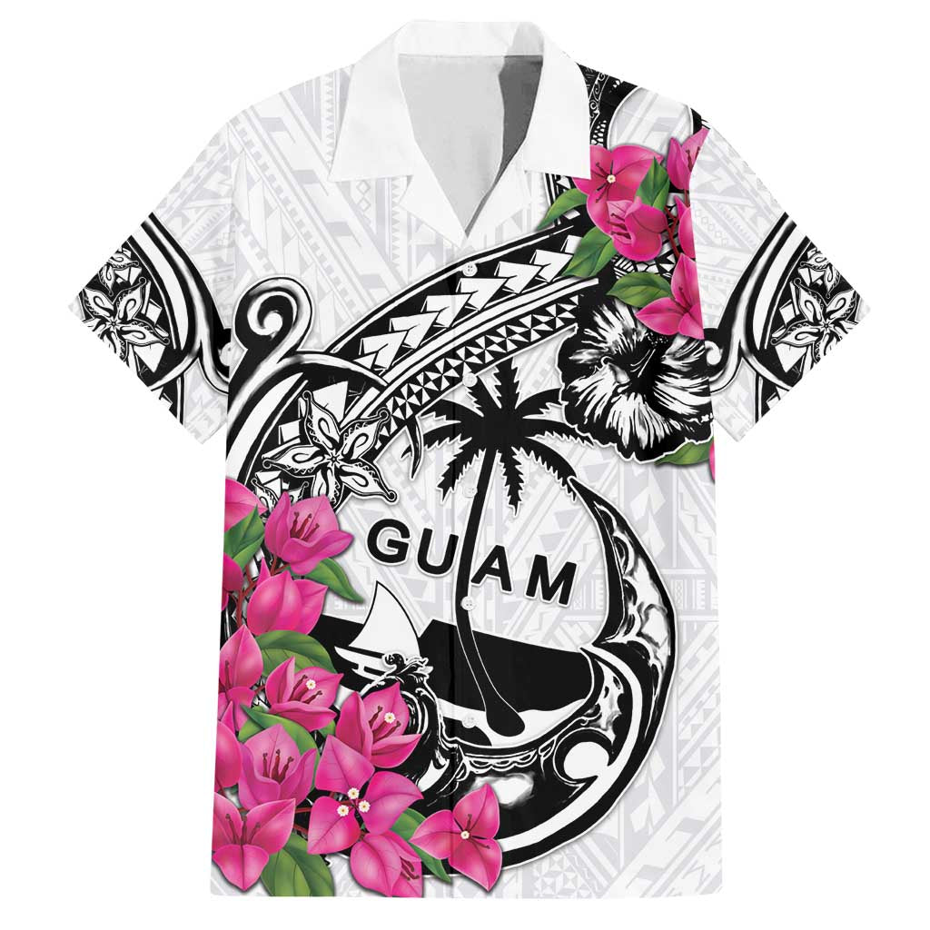 Guam Chamorro Family Matching Puletasi and Hawaiian Shirt Bougainvillea White Polynesian Tribal Pattern LT05 Dad's Shirt - Short Sleeve White - Polynesian Pride