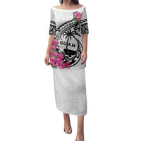 Guam Chamorro Family Matching Puletasi and Hawaiian Shirt Bougainvillea White Polynesian Tribal Pattern LT05 Mom's Dress White - Polynesian Pride