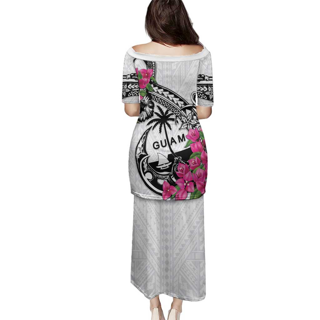Guam Chamorro Family Matching Puletasi and Hawaiian Shirt Bougainvillea White Polynesian Tribal Pattern LT05 - Polynesian Pride