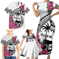 Guam Chamorro Family Matching Short Sleeve Bodycon Dress and Hawaiian Shirt Bougainvillea White Polynesian Tribal Pattern LT05 - Polynesian Pride