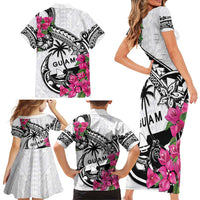 Guam Chamorro Family Matching Short Sleeve Bodycon Dress and Hawaiian Shirt Bougainvillea White Polynesian Tribal Pattern LT05 - Polynesian Pride