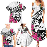 Guam Chamorro Family Matching Summer Maxi Dress and Hawaiian Shirt Bougainvillea White Polynesian Tribal Pattern LT05 - Polynesian Pride