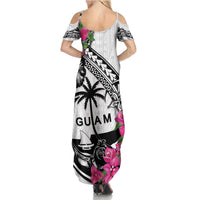 Guam Chamorro Family Matching Summer Maxi Dress and Hawaiian Shirt Bougainvillea White Polynesian Tribal Pattern LT05 - Polynesian Pride