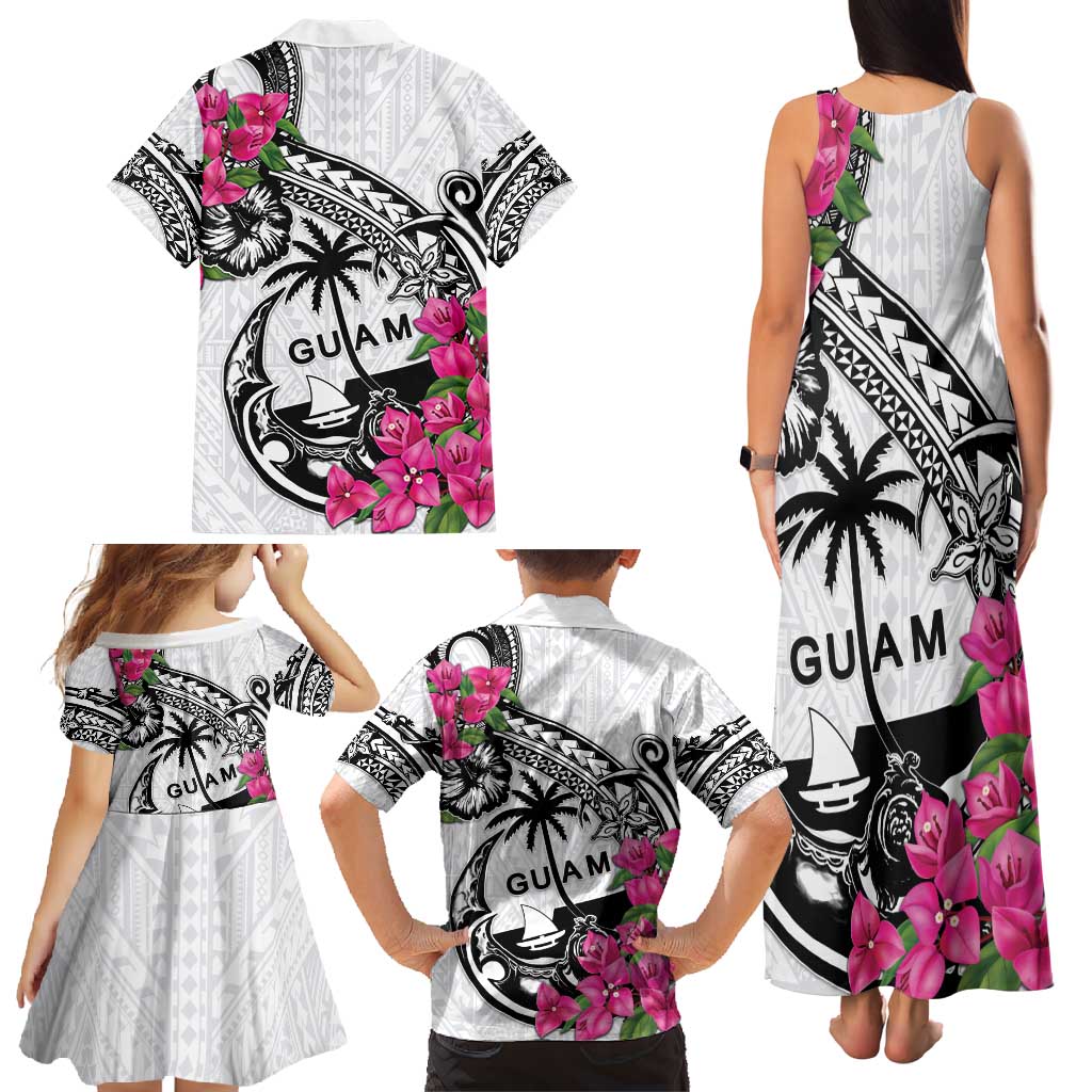 Guam Chamorro Family Matching Tank Maxi Dress and Hawaiian Shirt Bougainvillea White Polynesian Tribal Pattern LT05 - Polynesian Pride