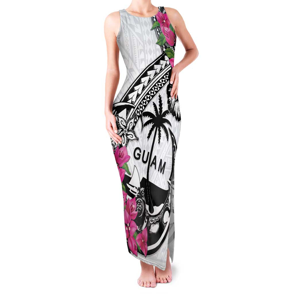 Guam Chamorro Family Matching Tank Maxi Dress and Hawaiian Shirt Bougainvillea White Polynesian Tribal Pattern LT05 Mom's Dress White - Polynesian Pride