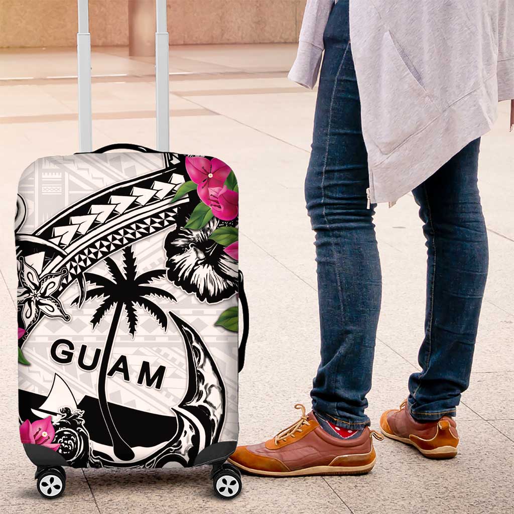 Guam Chamorro Luggage Cover Bougainvillea White Polynesian Tribal Pattern LT05 White - Polynesian Pride