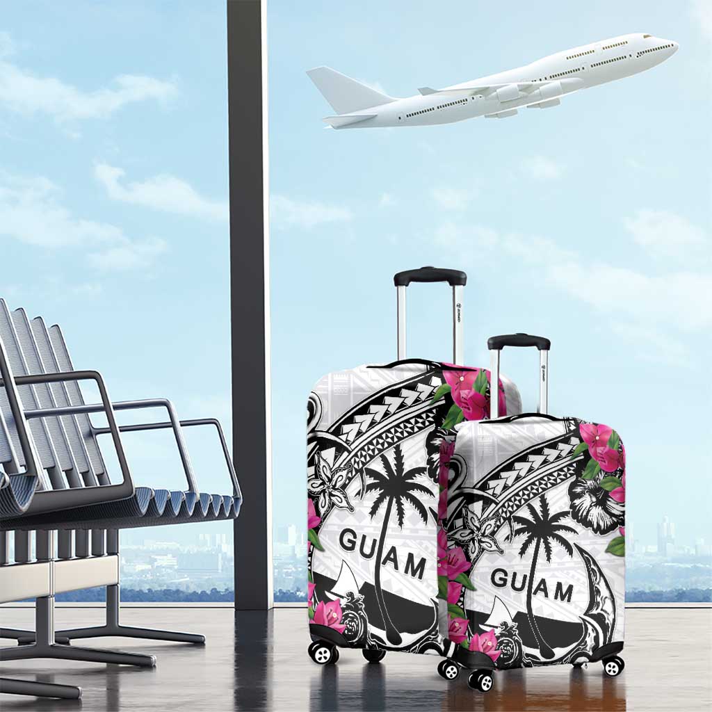 Guam Chamorro Luggage Cover Bougainvillea White Polynesian Tribal Pattern LT05 - Polynesian Pride