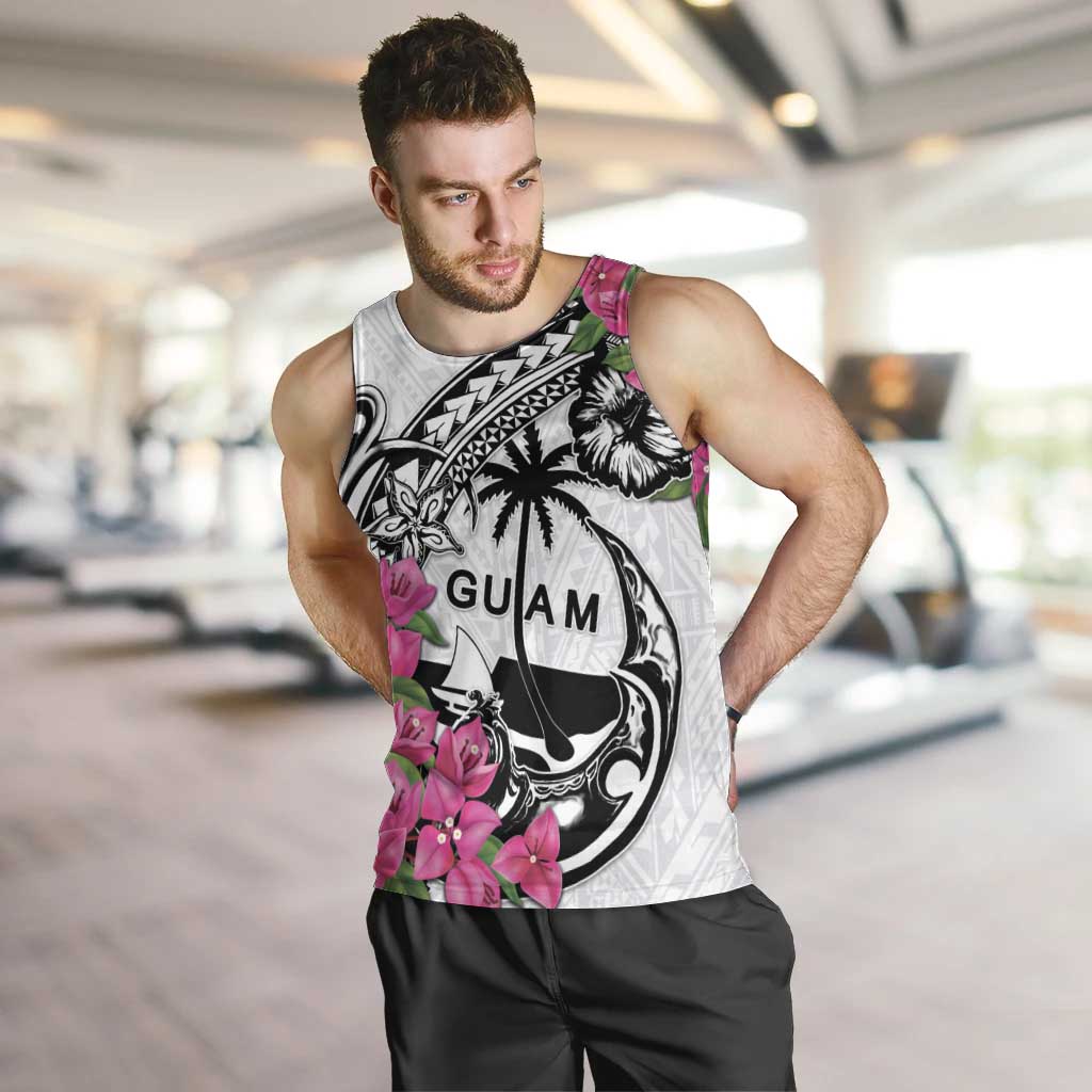 Guam Chamorro Men Tank Top Bougainvillea White Polynesian Tribal Pattern