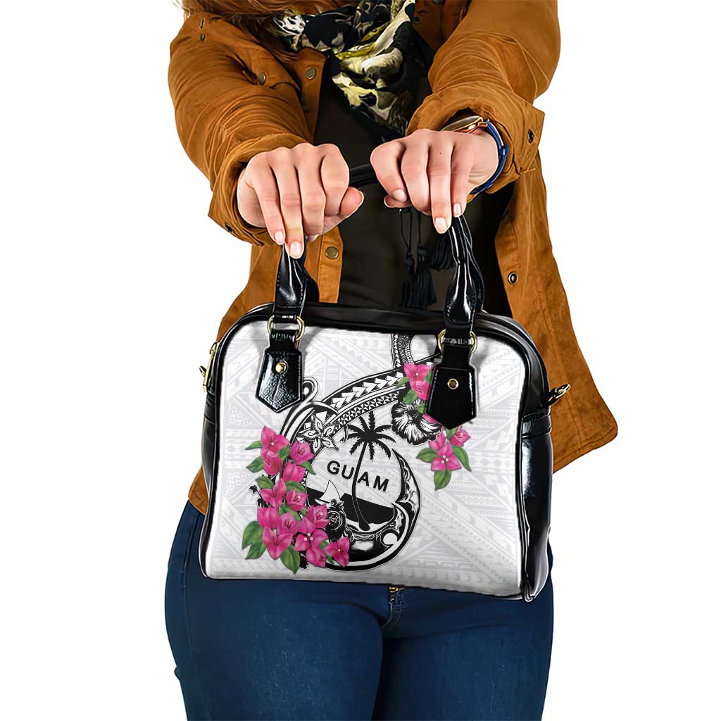 Guam Chamorro Shoulder Handbag Bougainvillea White Polynesian Tribal Pattern
