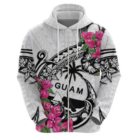 Guam Chamorro Zip Hoodie Bougainvillea White Polynesian Tribal Pattern