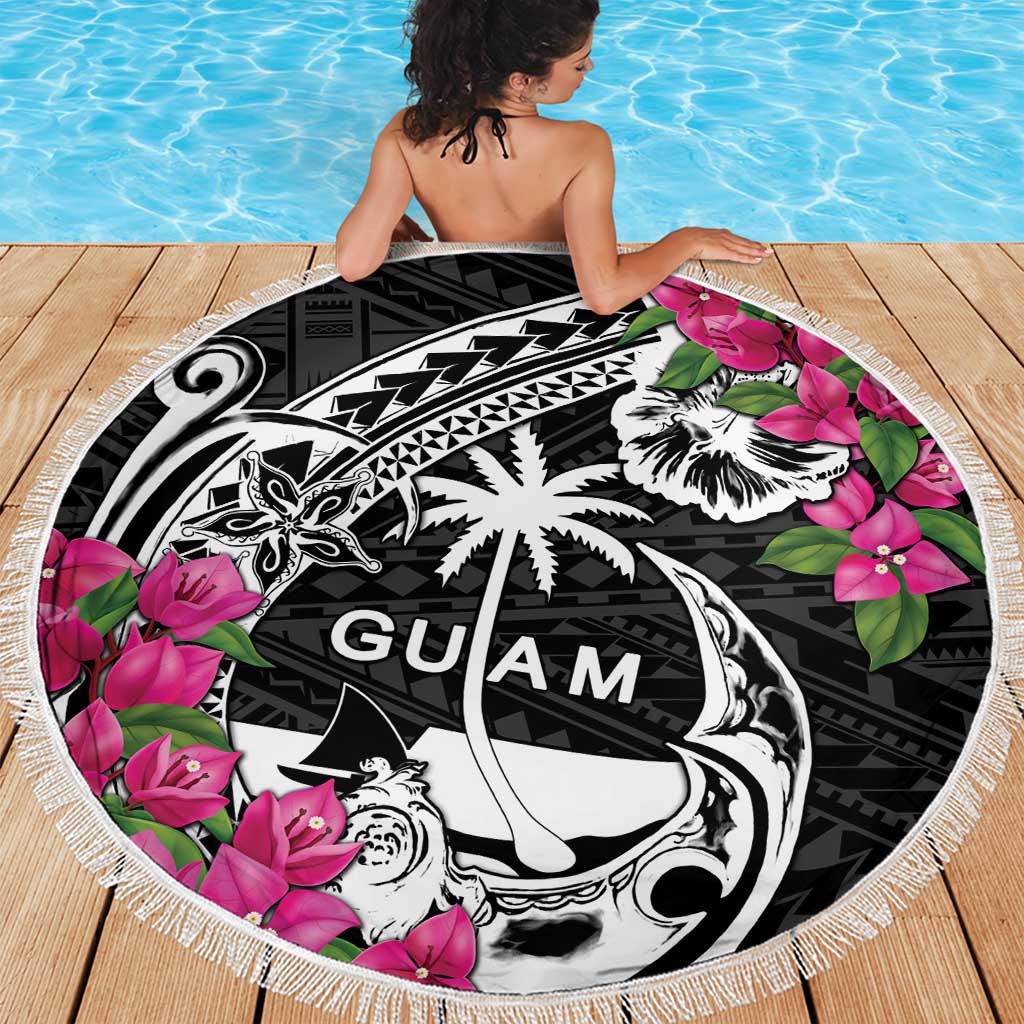 Guam Chamorro Beach Blanket Bougainvillea Black Polynesian Tribal Pattern