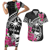 Guam Chamorro Couples Matching Short Sleeve Bodycon Dress and Hawaiian Shirt Bougainvillea Black Polynesian Tribal Pattern LT05 Black - Polynesian Pride