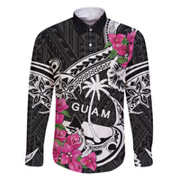Guam Chamorro Family Matching Long Sleeve Bodycon Dress and Hawaiian Shirt Bougainvillea Black Polynesian Tribal Pattern LT05 Dad's Shirt - Long Sleeve Black - Polynesian Pride