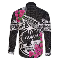 Guam Chamorro Family Matching Long Sleeve Bodycon Dress and Hawaiian Shirt Bougainvillea Black Polynesian Tribal Pattern LT05 - Polynesian Pride