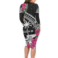 Guam Chamorro Family Matching Long Sleeve Bodycon Dress and Hawaiian Shirt Bougainvillea Black Polynesian Tribal Pattern LT05 - Polynesian Pride