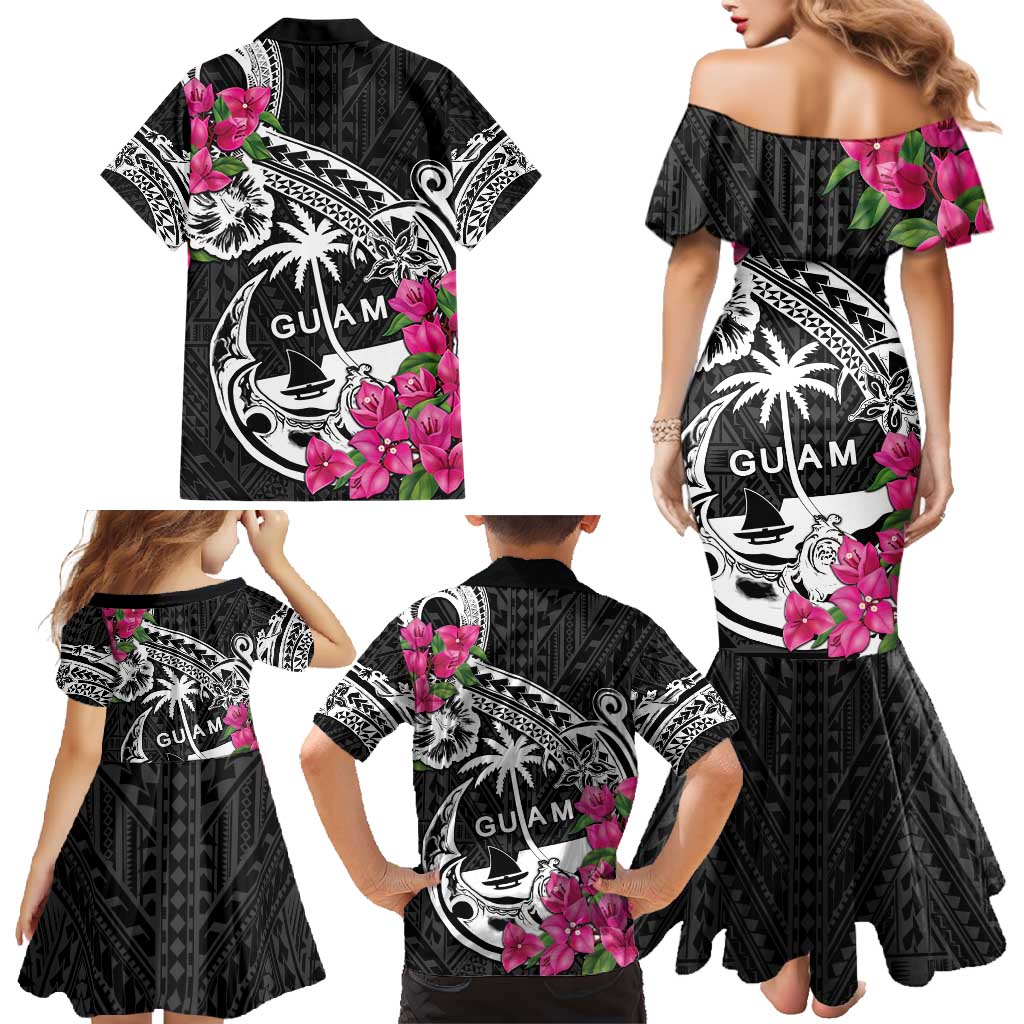 Guam Chamorro Family Matching Mermaid Dress and Hawaiian Shirt Bougainvillea Black Polynesian Tribal Pattern LT05 - Polynesian Pride