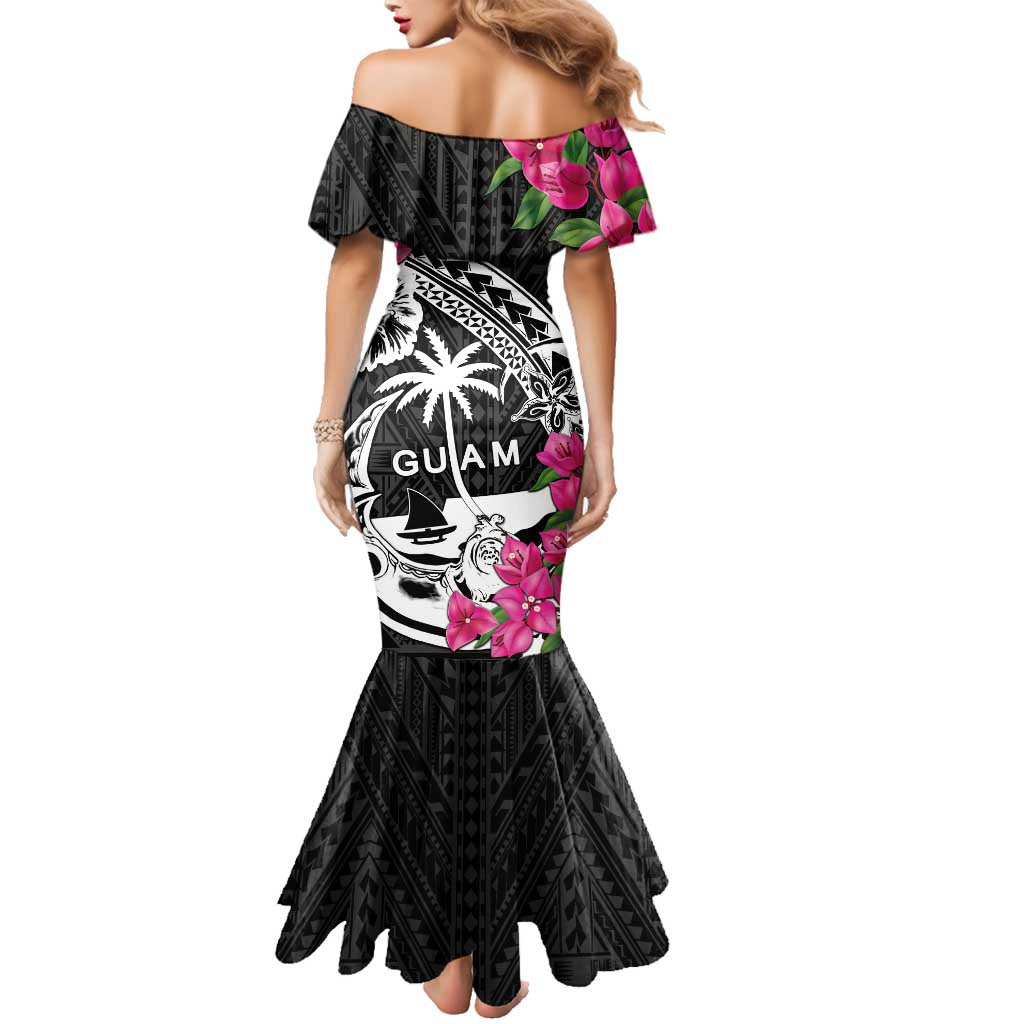 Guam Chamorro Family Matching Mermaid Dress and Hawaiian Shirt Bougainvillea Black Polynesian Tribal Pattern LT05 - Polynesian Pride