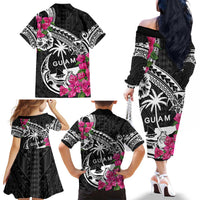 Guam Chamorro Family Matching Off The Shoulder Long Sleeve Dress and Hawaiian Shirt Bougainvillea Black Polynesian Tribal Pattern LT05 - Polynesian Pride