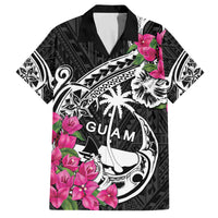Guam Chamorro Family Matching Off The Shoulder Long Sleeve Dress and Hawaiian Shirt Bougainvillea Black Polynesian Tribal Pattern LT05 Dad's Shirt - Short Sleeve Black - Polynesian Pride