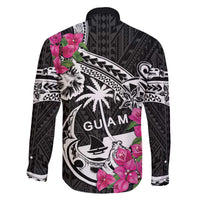 Guam Chamorro Family Matching Off The Shoulder Long Sleeve Dress and Hawaiian Shirt Bougainvillea Black Polynesian Tribal Pattern LT05 - Polynesian Pride