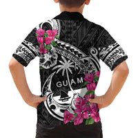 Guam Chamorro Family Matching Off Shoulder Maxi Dress and Hawaiian Shirt Bougainvillea Black Polynesian Tribal Pattern LT05 - Polynesian Pride