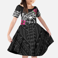 Guam Chamorro Family Matching Off Shoulder Maxi Dress and Hawaiian Shirt Bougainvillea Black Polynesian Tribal Pattern LT05 Daughter's Dress Black - Polynesian Pride