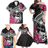Guam Chamorro Family Matching Off Shoulder Maxi Dress and Hawaiian Shirt Bougainvillea Black Polynesian Tribal Pattern LT05 - Polynesian Pride