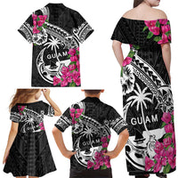 Guam Chamorro Family Matching Off Shoulder Maxi Dress and Hawaiian Shirt Bougainvillea Black Polynesian Tribal Pattern LT05 - Polynesian Pride